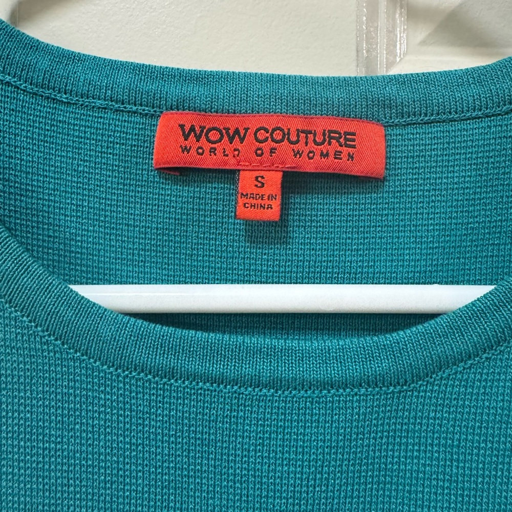 WOW Couture Teal and White Asymmetrical Bodycon Dress - Picture 3 of 6
